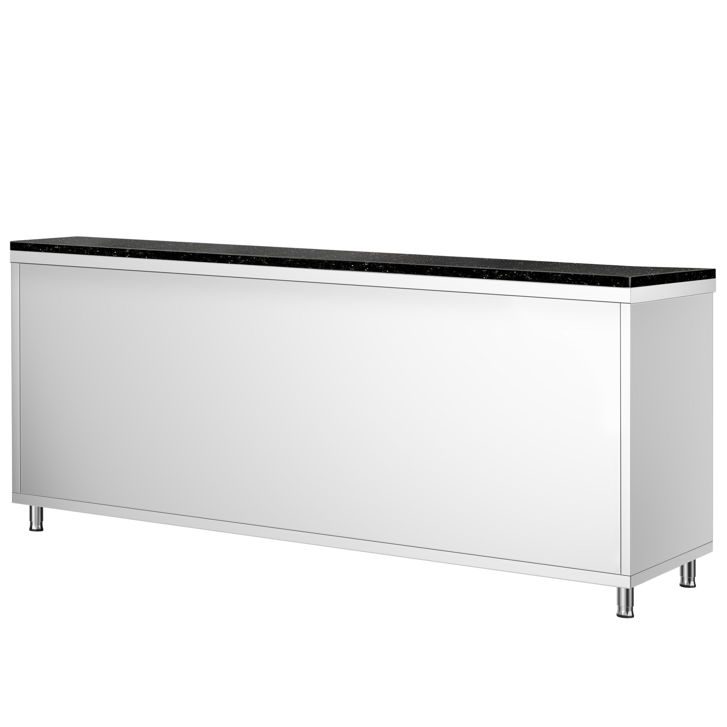 Roestvrijstalen werkkast PREMIUM - 2000 x 600 mm - met schuifdeur - incl. granieten werkblad