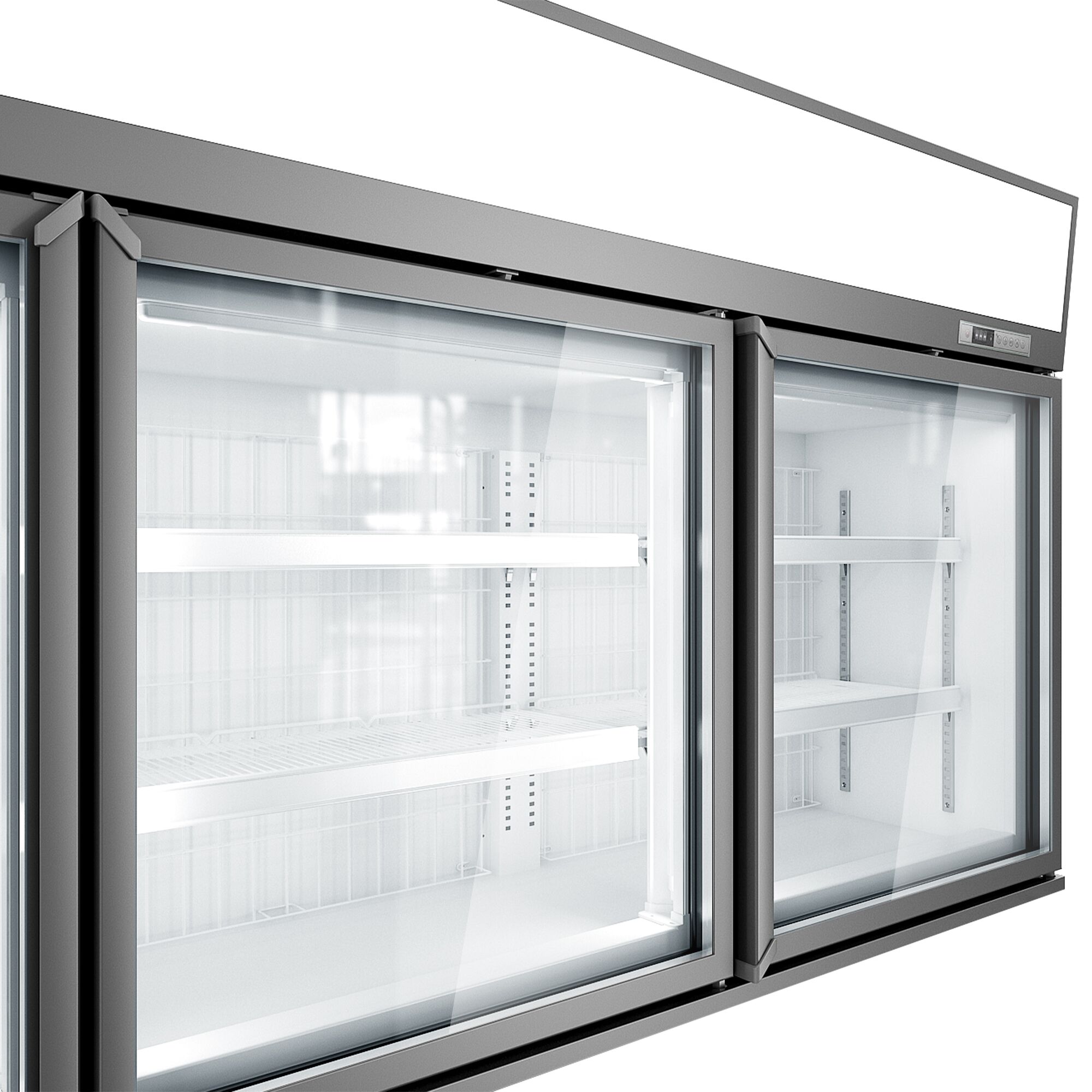Vitrine murale de congélation pour supermarché - 2100 mm - 346 litres - avec 3 portes & 2 étagères - Gris