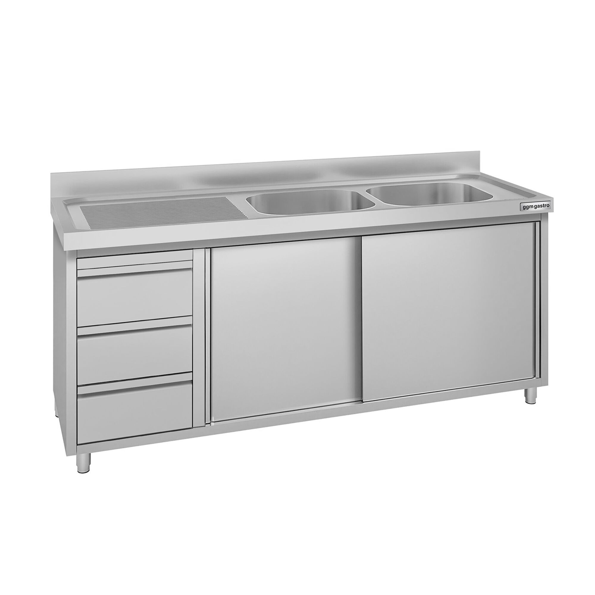 Meuble évier ECO - 1800 x 600 mm - avec 3 tiroirs & 2 bacs à droite