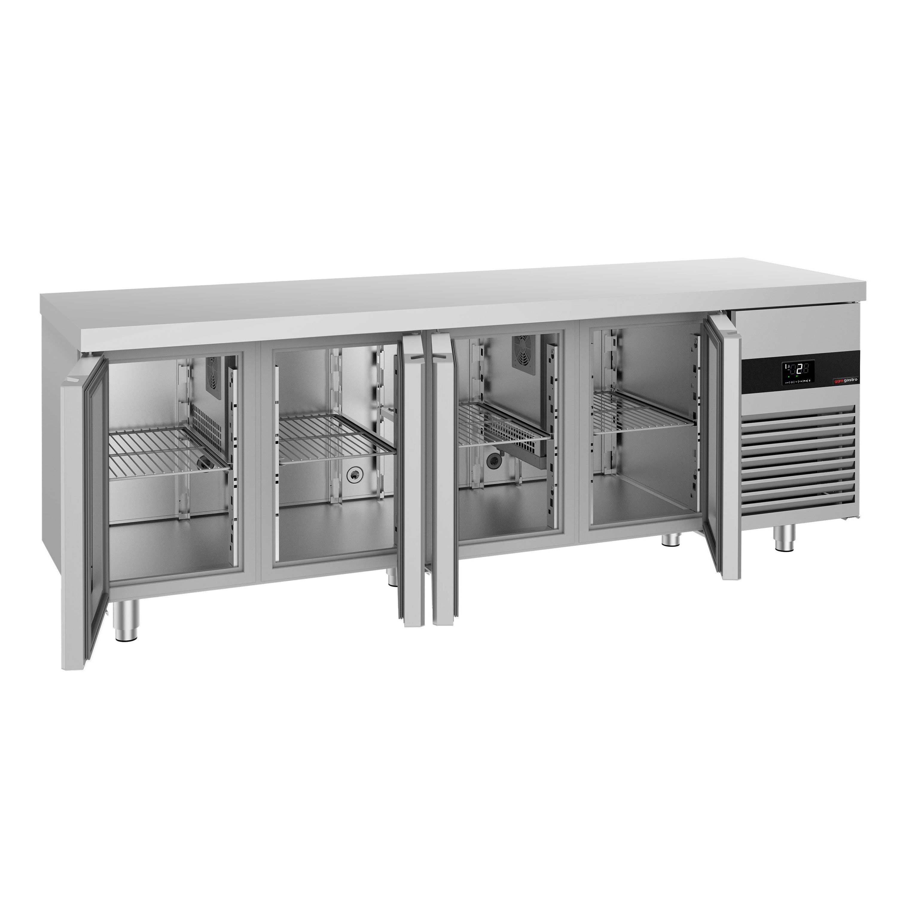 Table réfrigérée PREMIUM - 2300 x 700 mm - avec 4 portes en verre