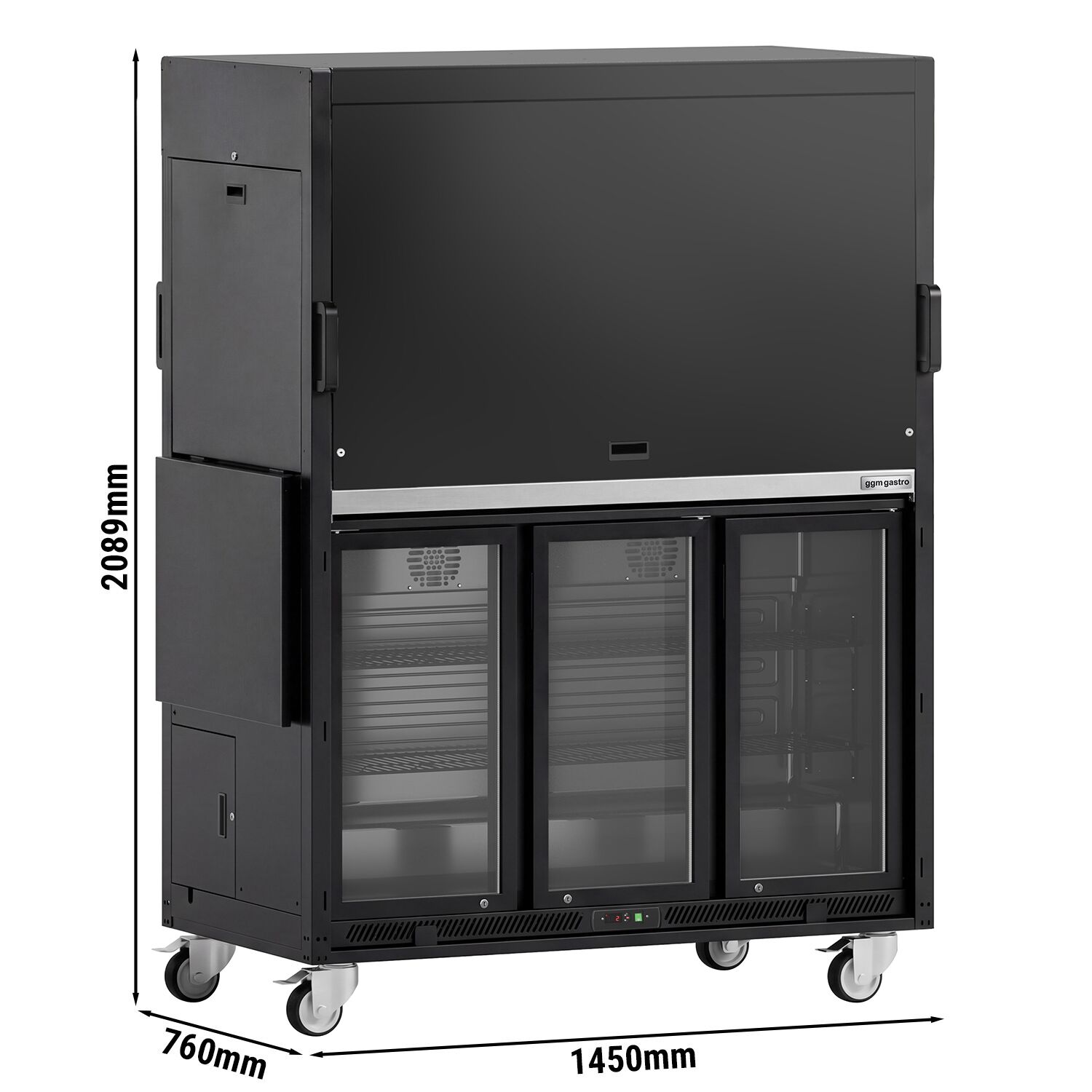Station de cocktail mobile – avec réfrigérateur de bar, plan de travail, porte-verres et éclairage LED – rabattable