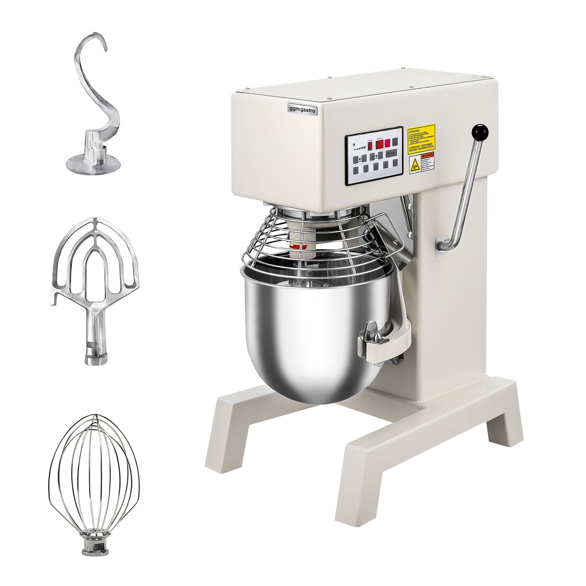 Batteur-mélangeur planétaire professionnel - 10L - 750W - avec affichage, éclairage & 3 outils