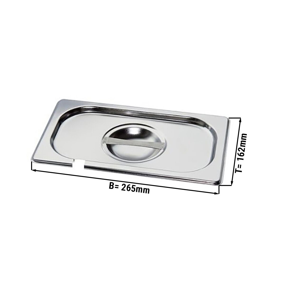 Nerezové GN víko GN 1/4 - s výřezem na lžíci - výška: 28 mm - 265x162 mm