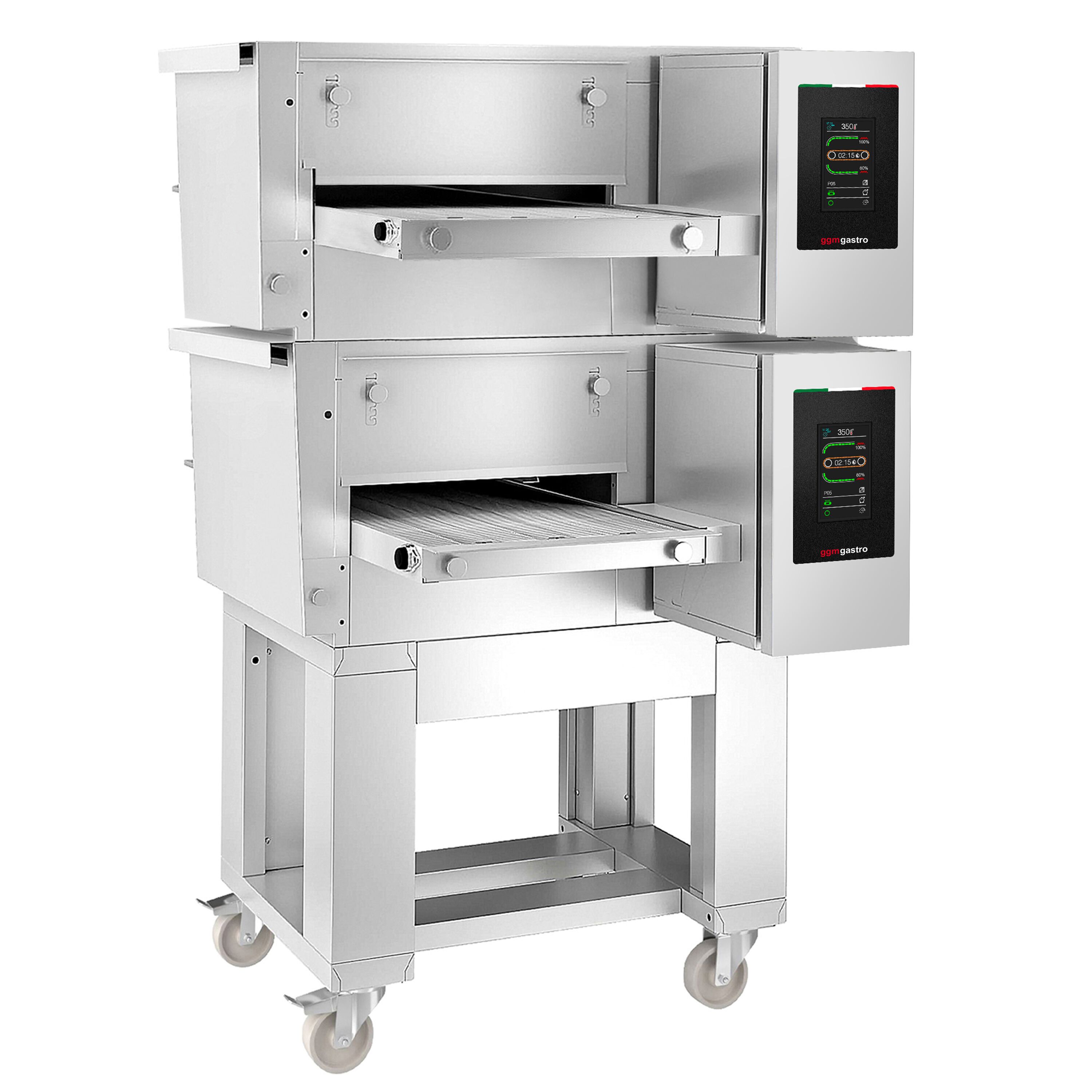 (2 pièces) Four à convoyeur à gaz - 1030 x 1300 mm - écran tactile - Largeur de bande : 400 mm - avec support inclus