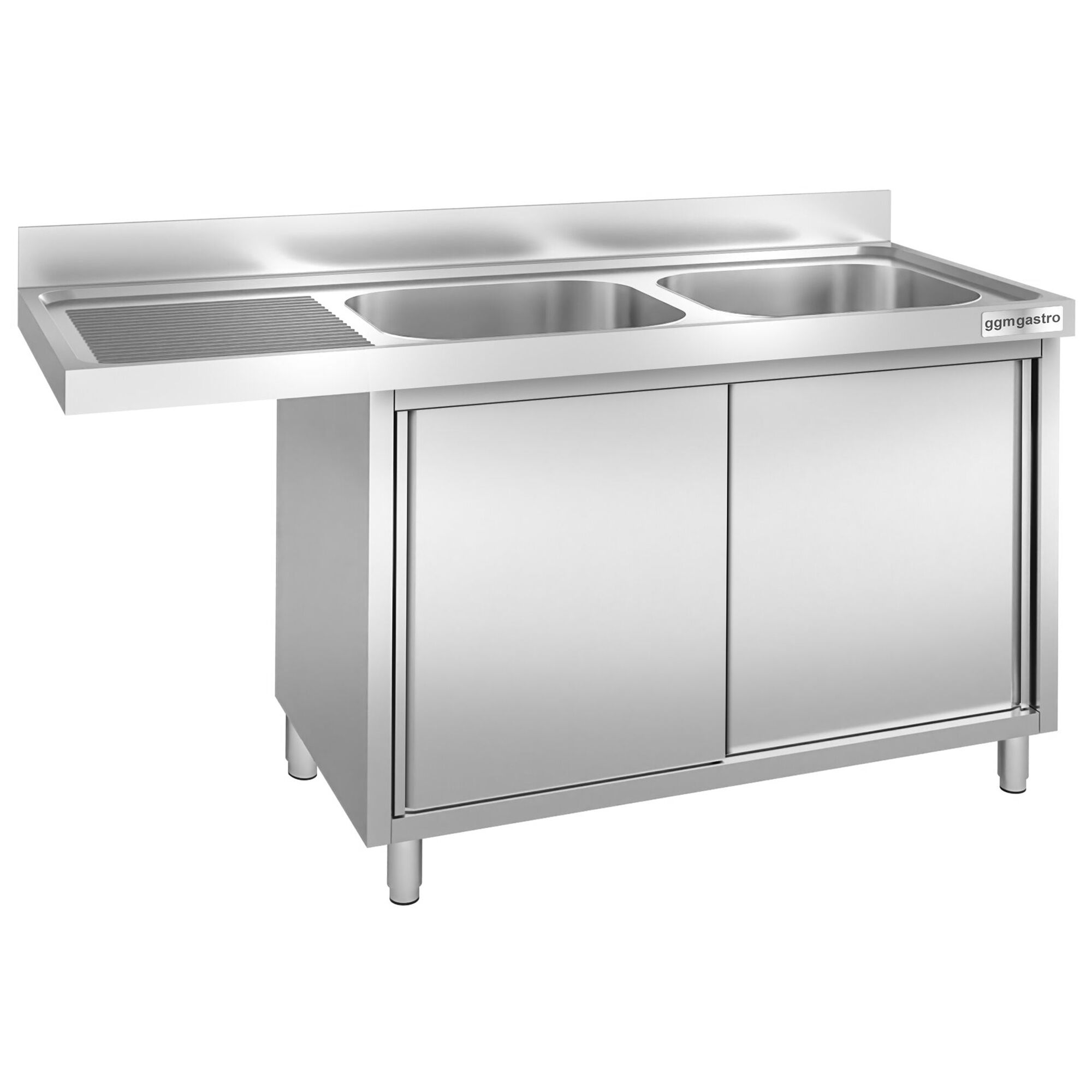 Plonge inox professionnelle PREMIUM - 2000x700mm - 2 bac(s) à droite - avec égouttoir à gauche - passage lave-vaisselle à gauche