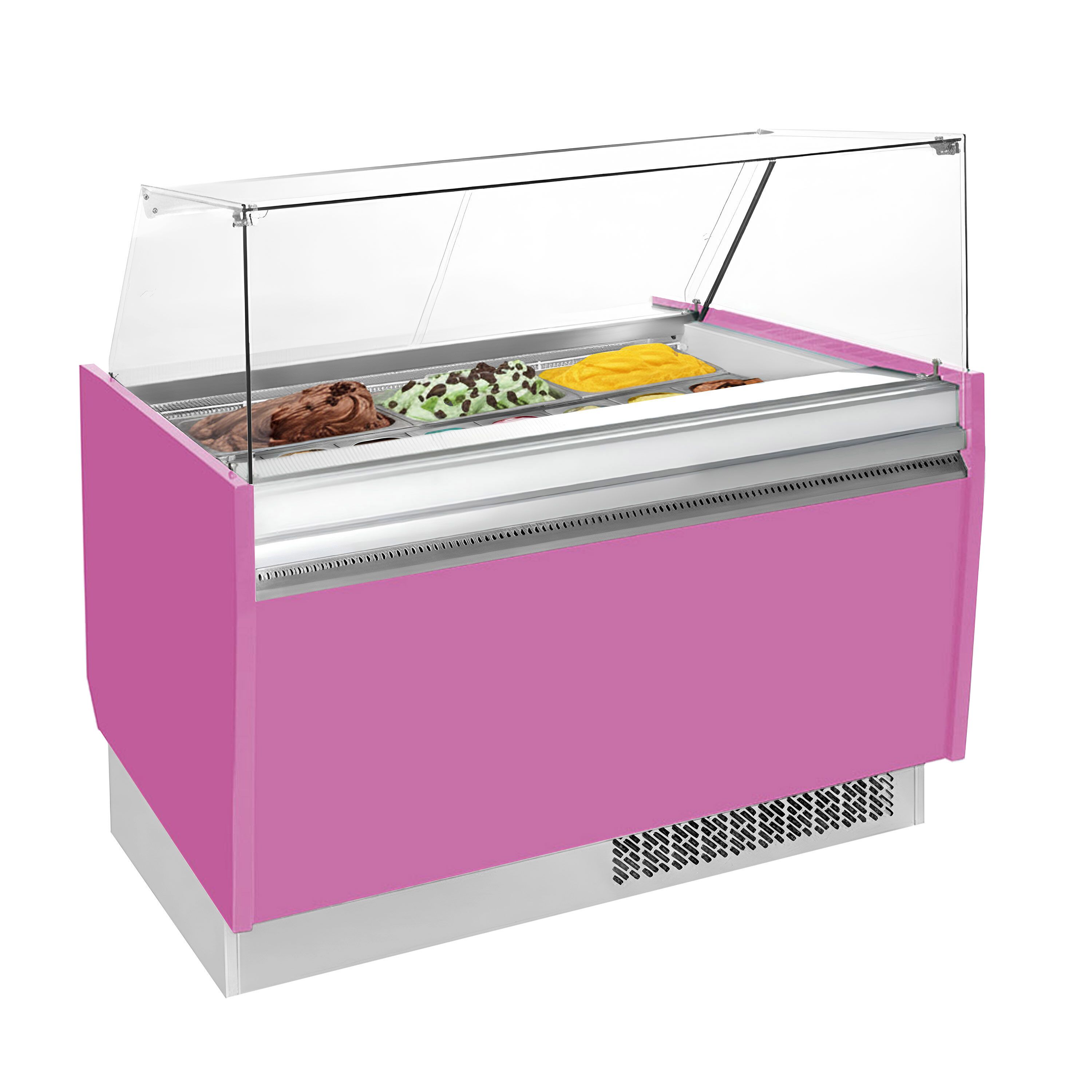 Vitrine à glace LIAM – 1310 mm – refroidissement statique – pour 10+10 bacs à glace de 5 litres – Rose