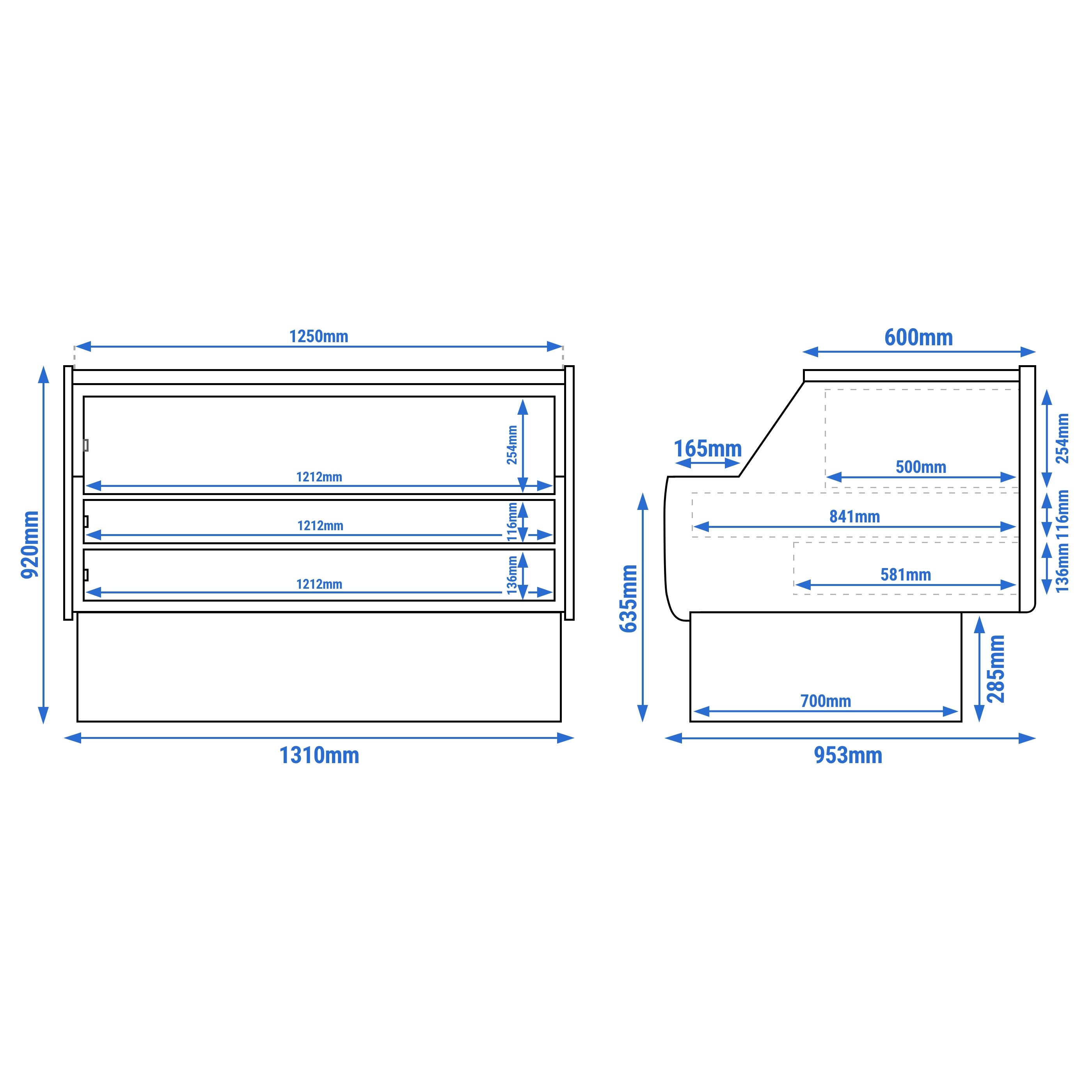 Kühltheke - 1310mm - 1 Ablage - Frontblende Hellblau