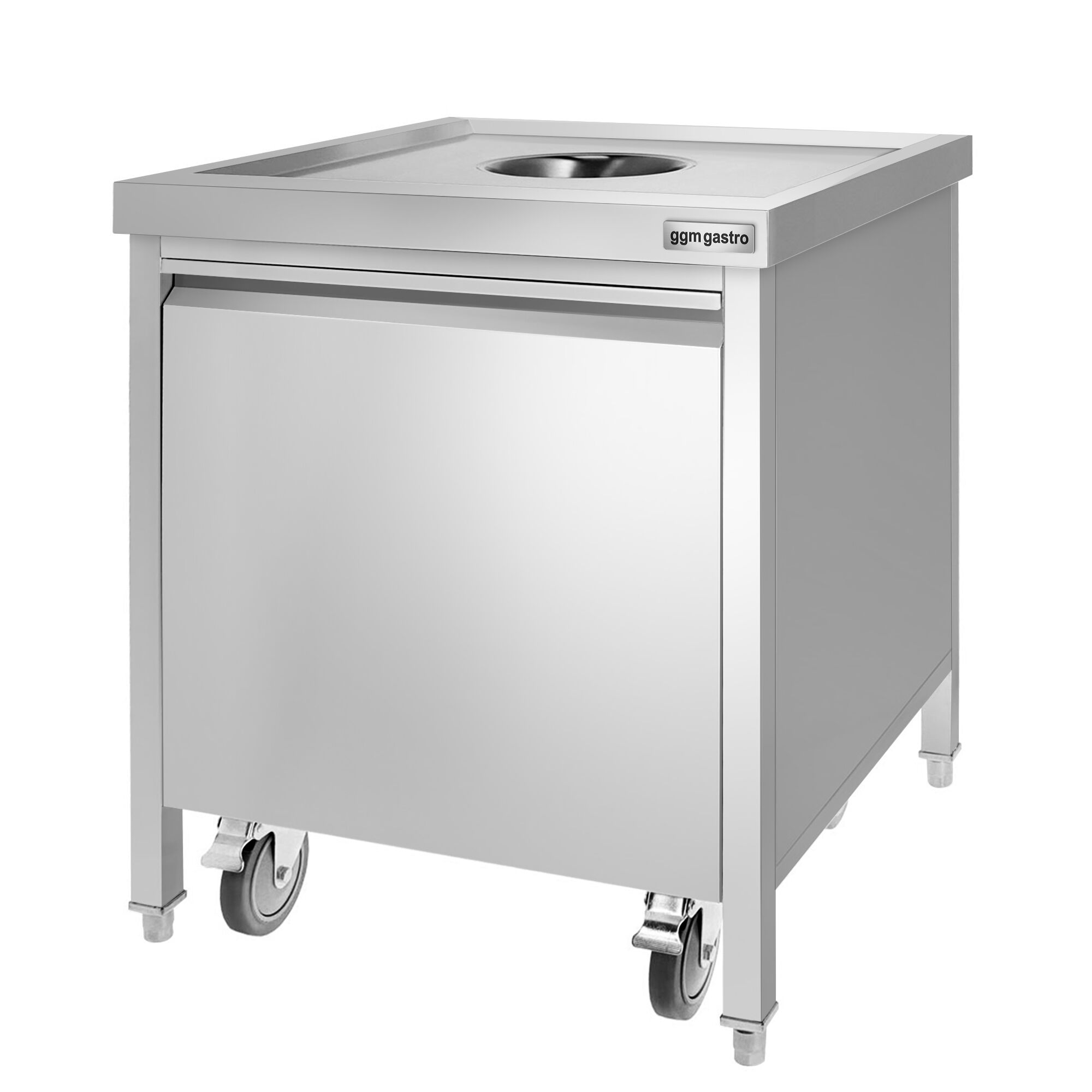 Poubelle - Carénée, à roulettes - 50L - 700x870x700mm - avec bac intérieur amovible, ouverture d’insertion, fermeture souple - tiroir frontal - Acier inoxydable