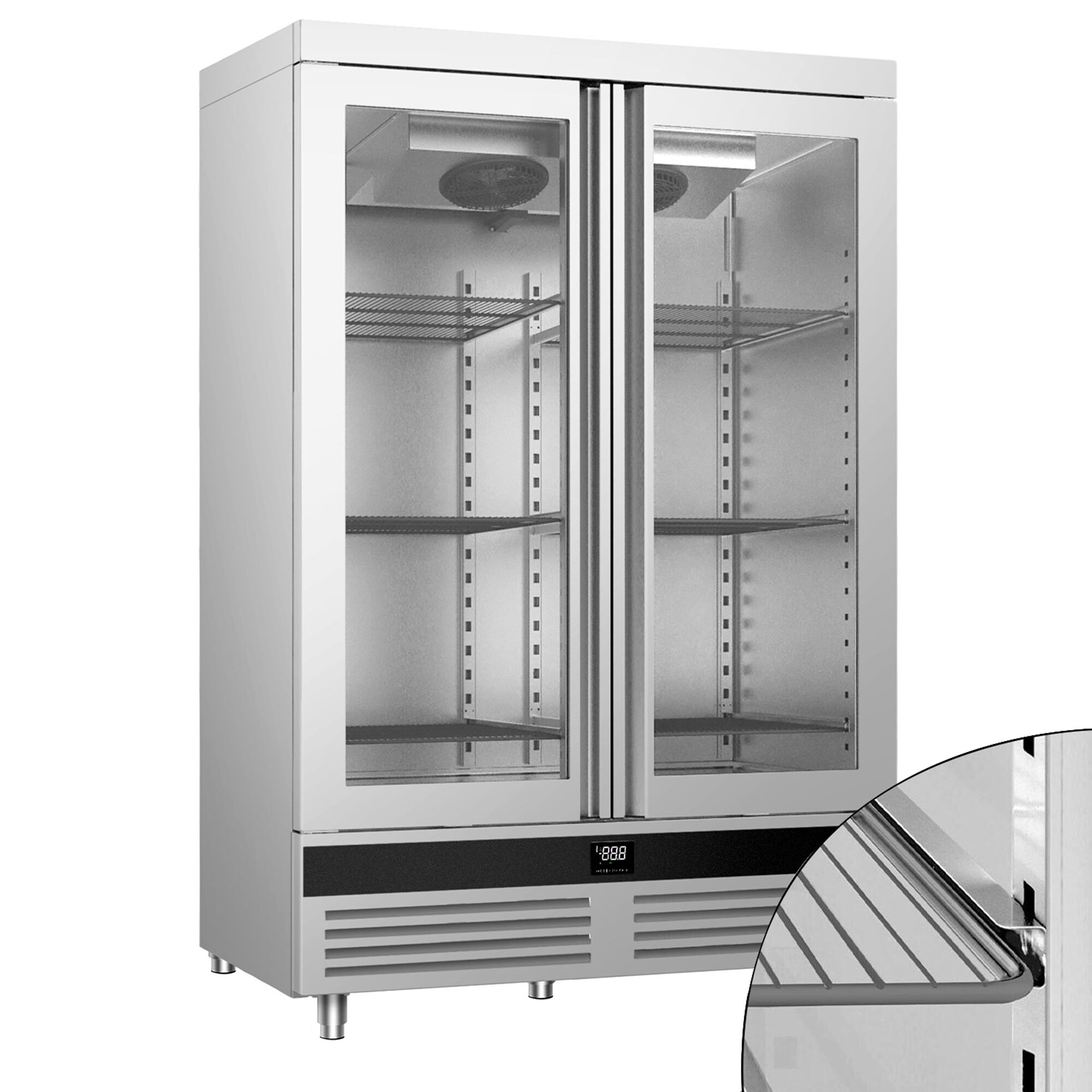 Armoire réfrigérée vitrée positive Inox AISI 430 PREMIUM - GN 2/1 - 1400 L - avec 2 portes vitrées