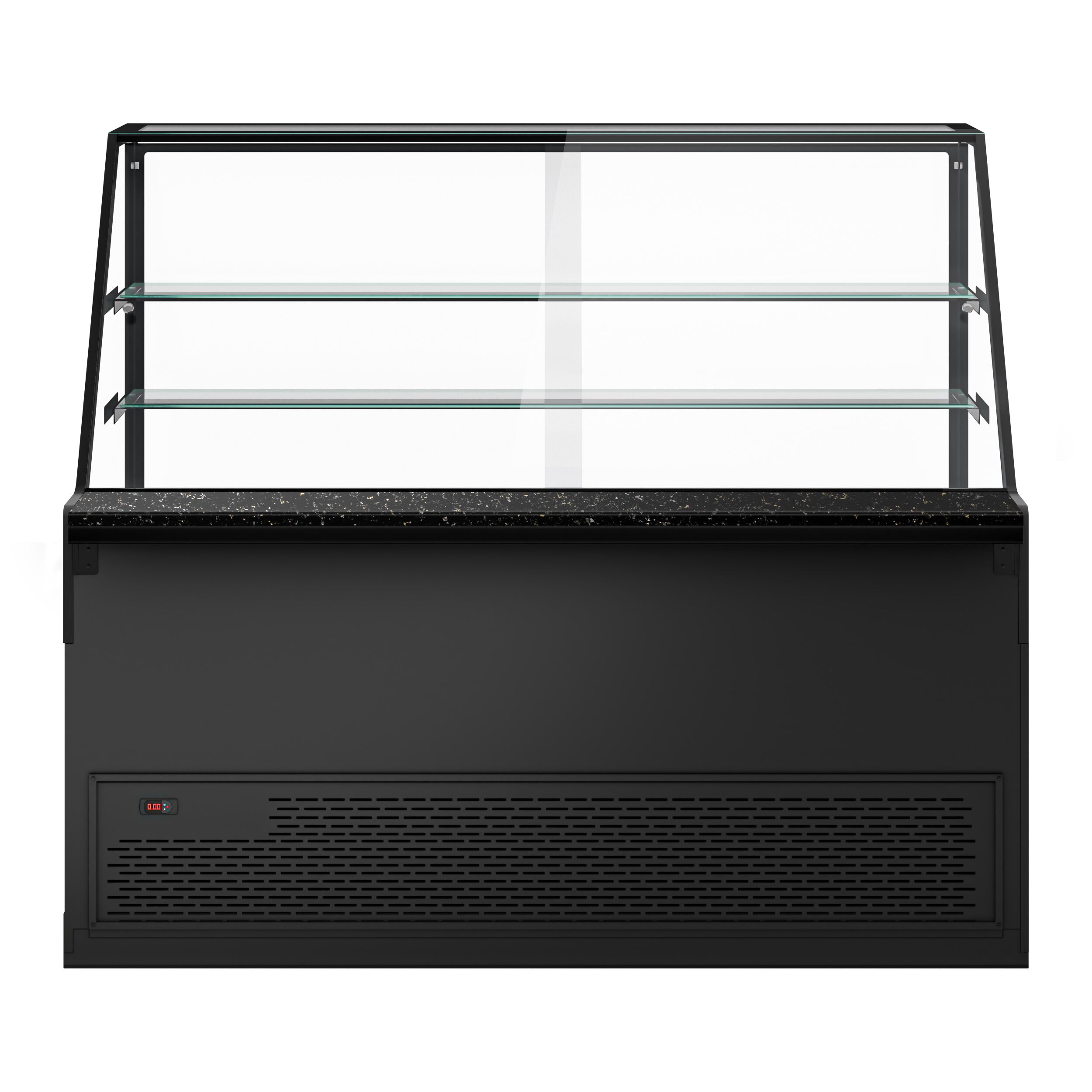 Serve Over Counter TORONTO - 2000mm - double glazing - black front - with 2 shelves - granite worktop