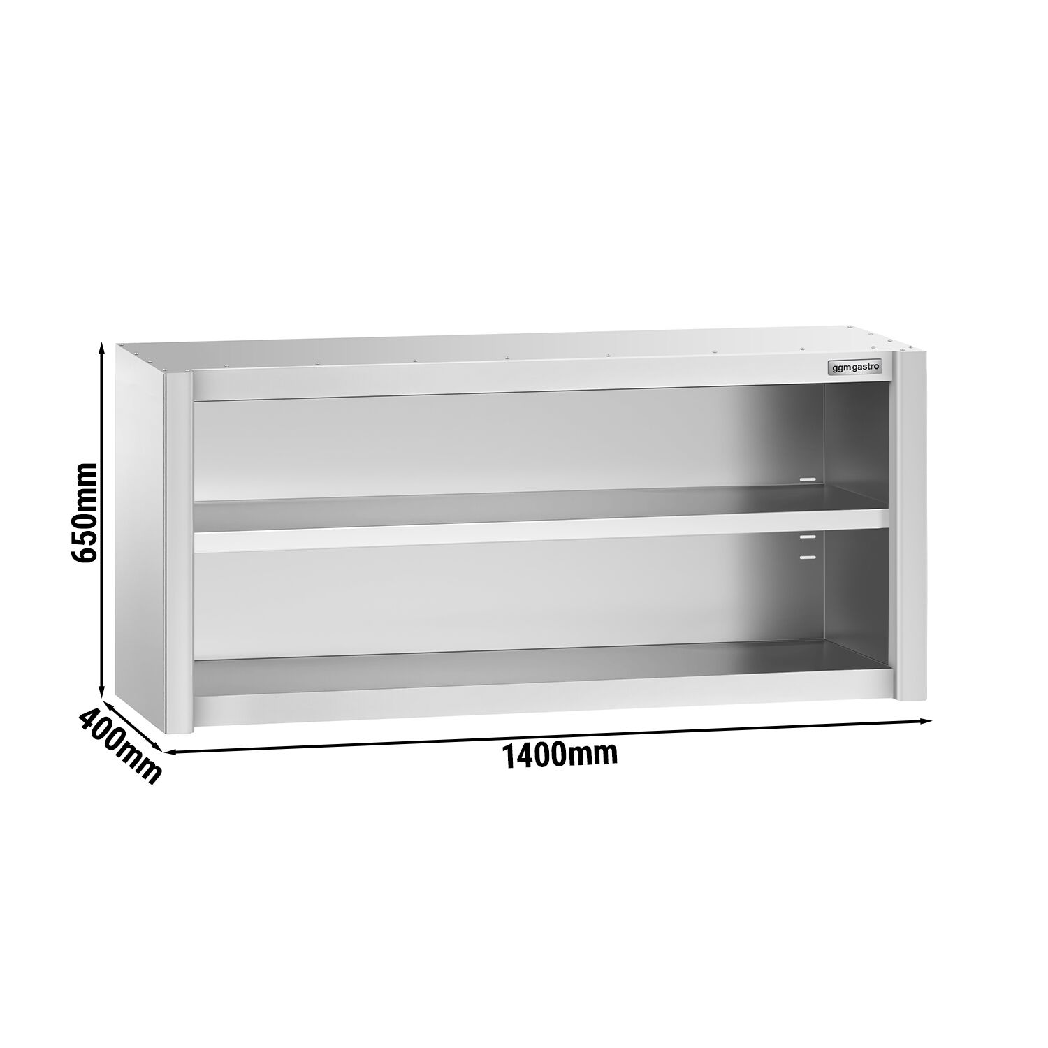 Armoire murale en acier inoxydable PREMIUM - 1400x400mm - sans portes (ouvert) - 650mm de haut