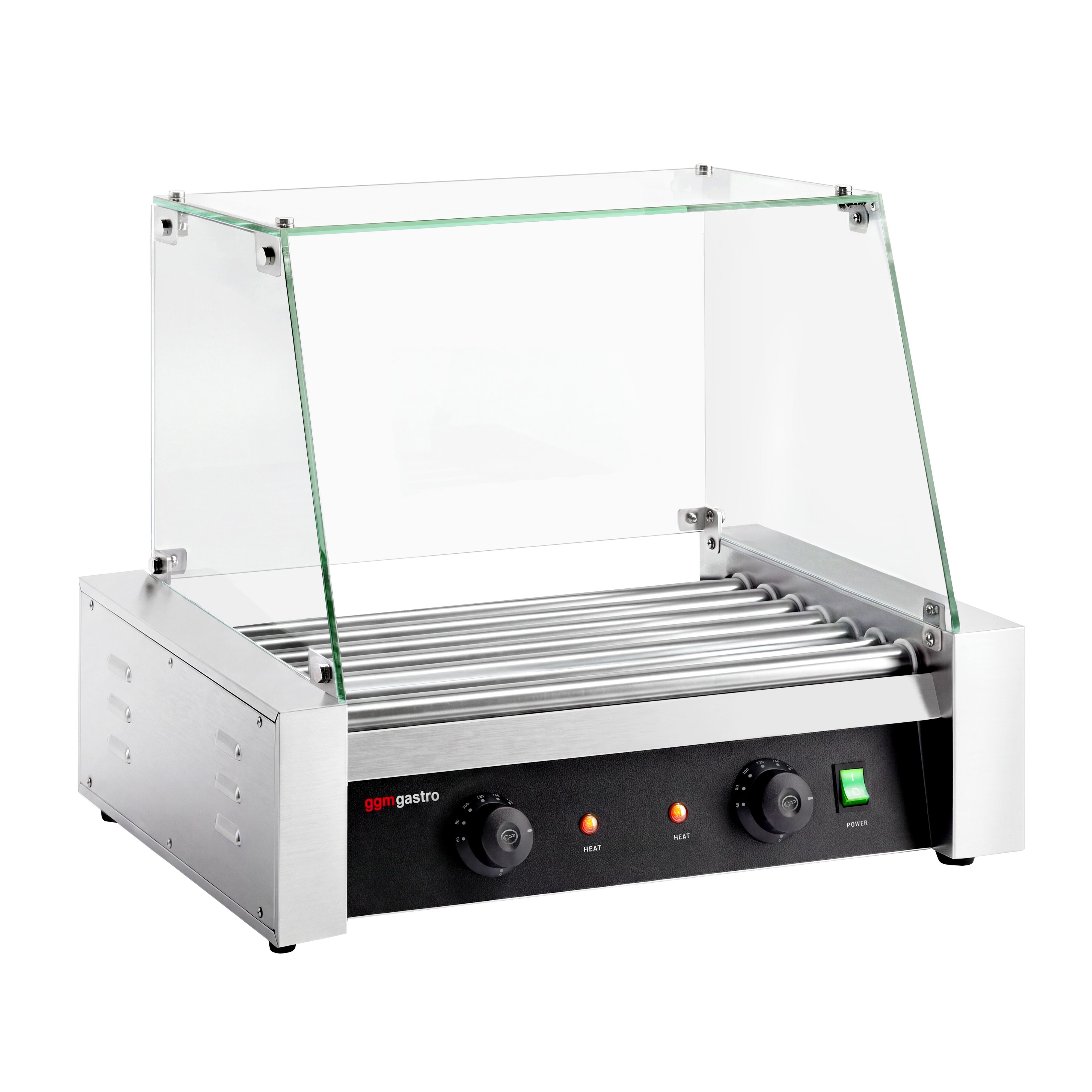 Commercial Hot Dog Roller Grill - 7 Rollers - with Glass Cover