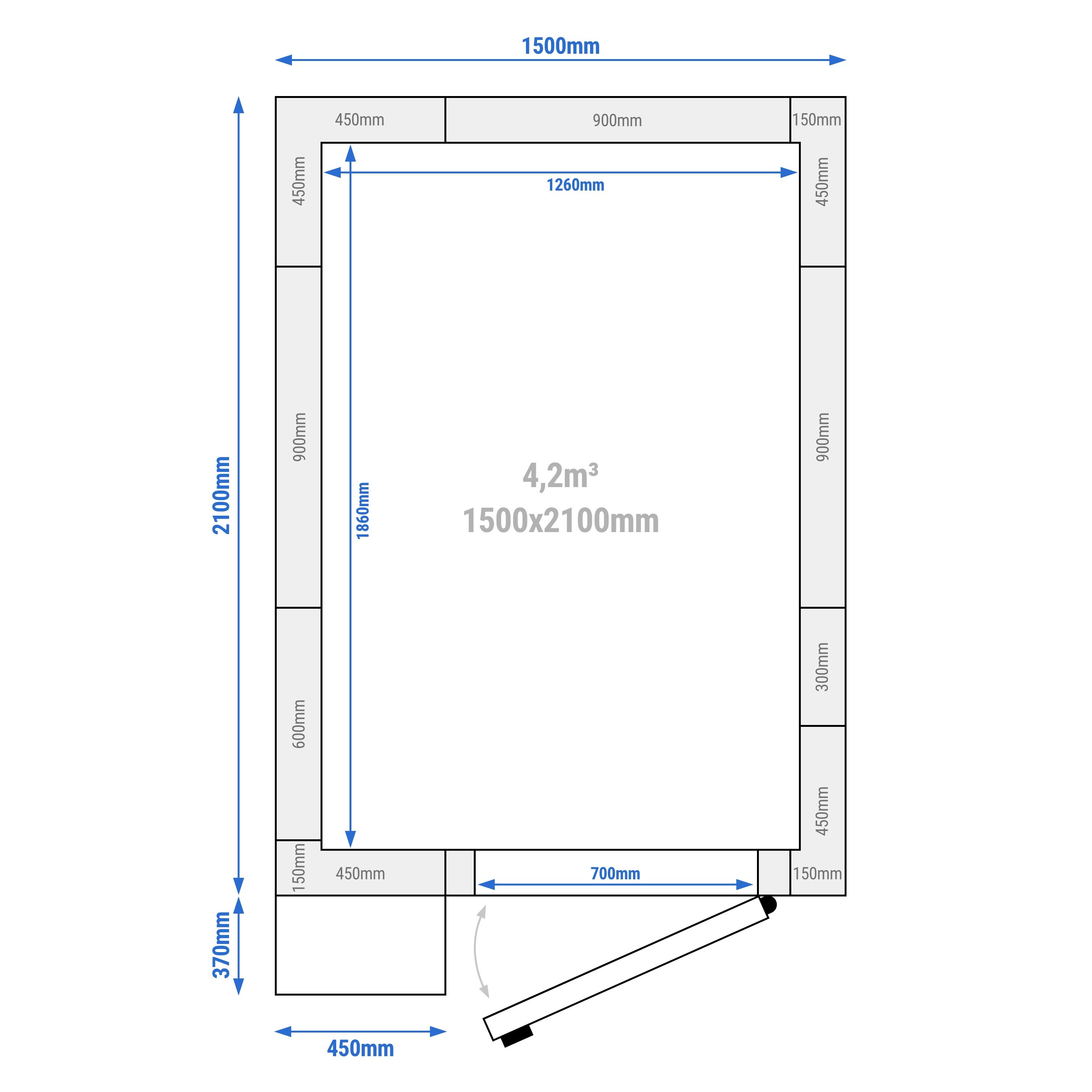 Chambre de congélation – 1500 × 2100 mm – 4,2 m³ – avec groupe de congélation et rideaux à lamelles inclus