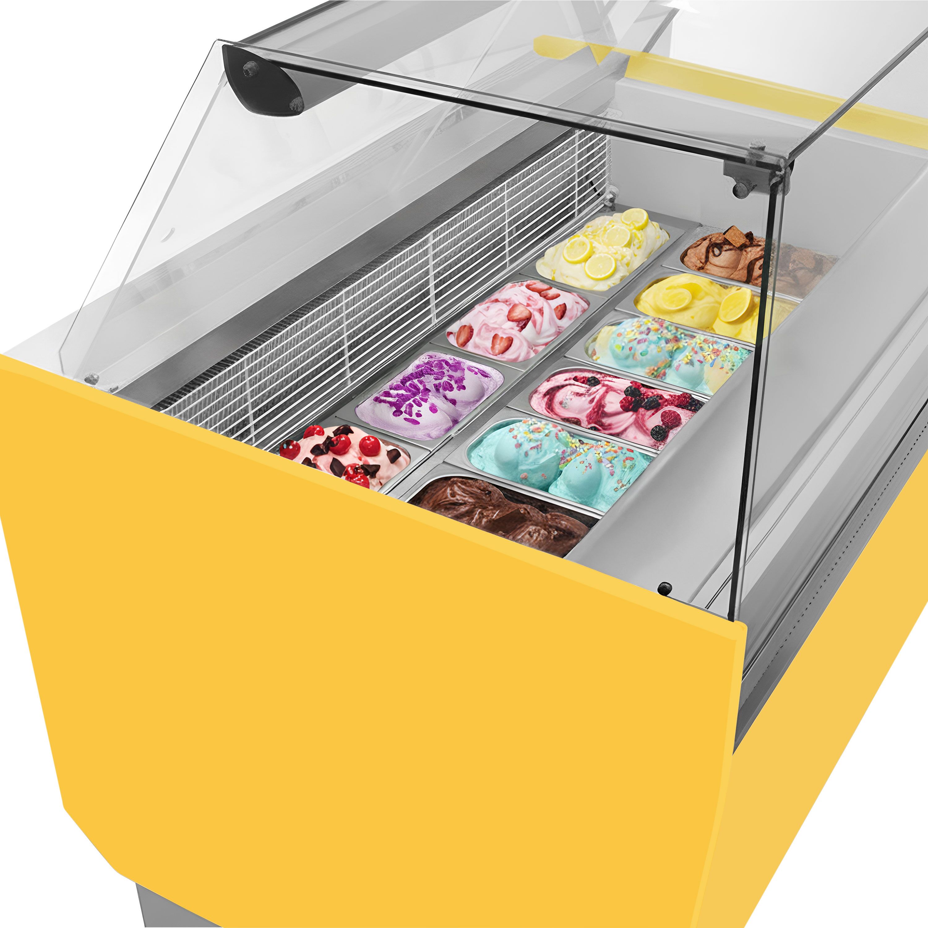 Vitrine à glace LIAM – 1560 mm – refroidissement statique – pour 13+13 bacs à glace de 5 litres – Jaune