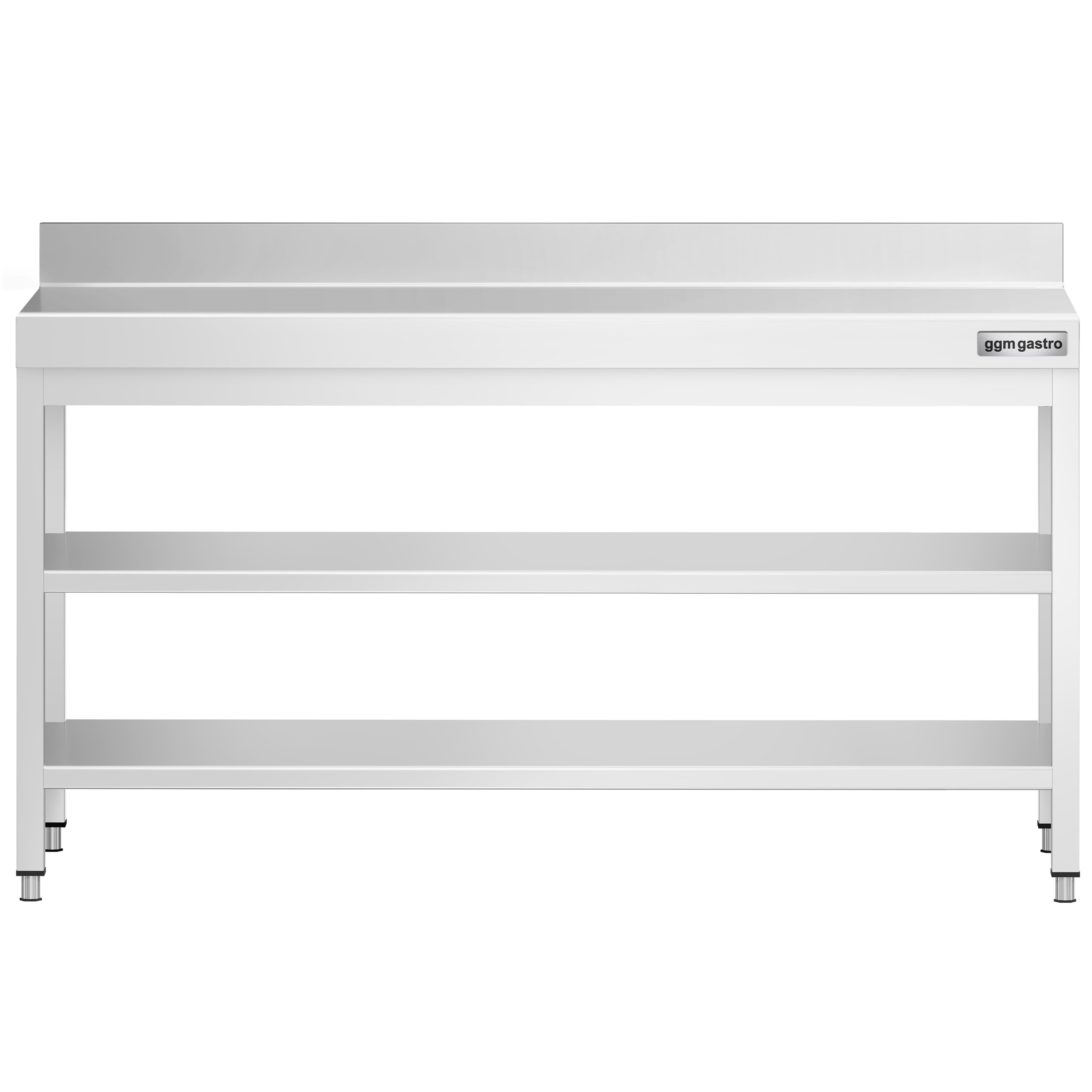 Table de travail inox PREMIUM - 2000 x 600 mm - avec tablette inférieure, Dosseret & Tablette intermédiaire