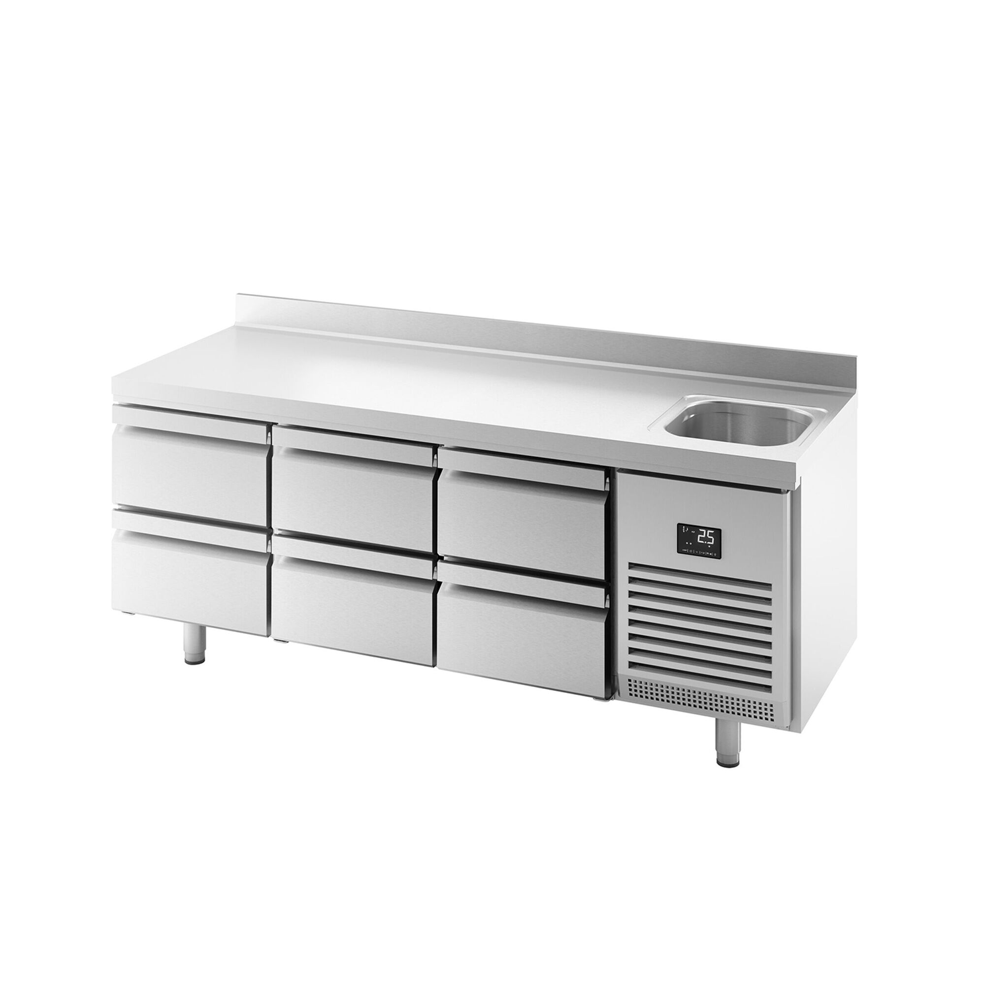 Table réfrigérée Premium PLUS - 1960 x 700 mm - avec 1 bac, 6 tiroirs - dosseret