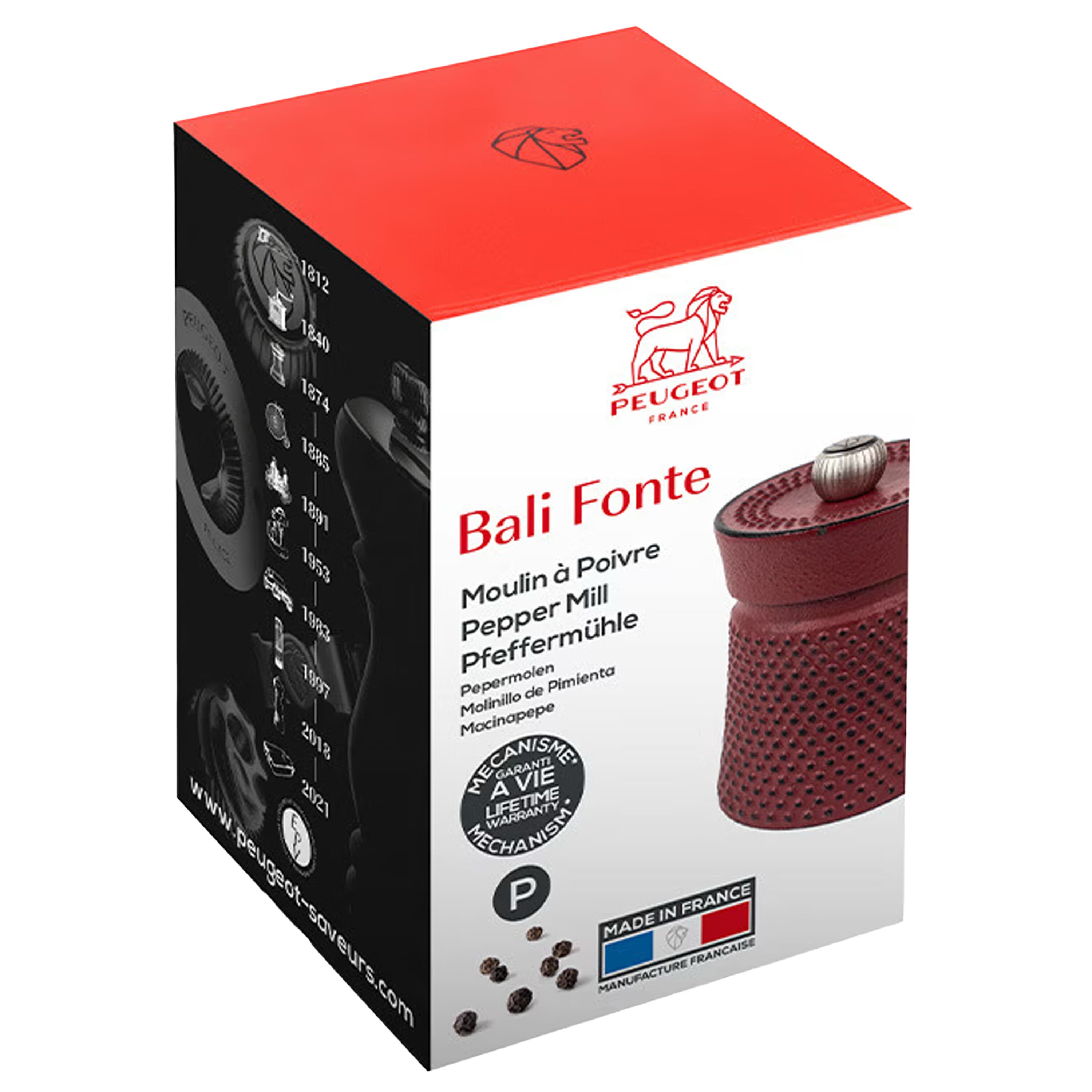(6 pièces) PEUGEOT | BALI FONTE – Moulin à poivre – Fonte – Rouge – Hauteur : 80 mm