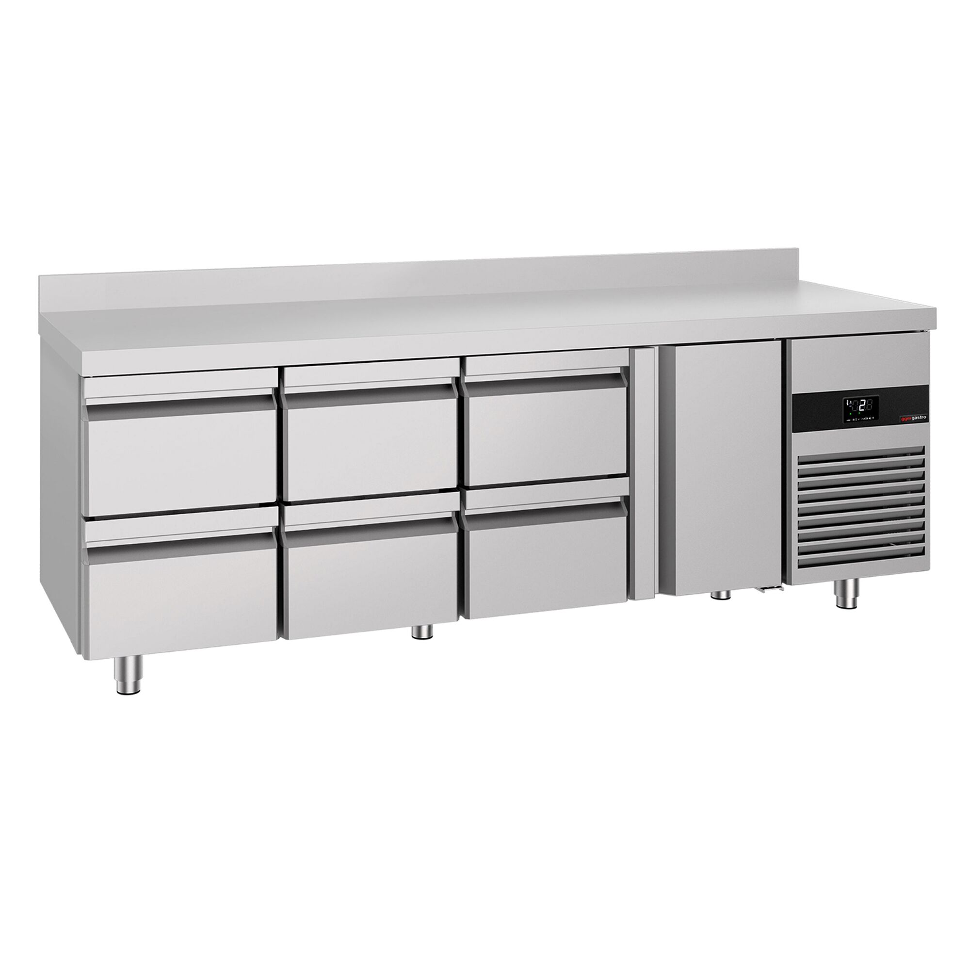 Table réfrigérée PREMIUM - 2330x700 mm - avec 1 porte - 6 tiroirs - avec dosseret