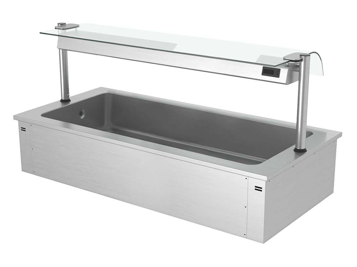 Cuba de hielo encastrable - 1785mm - 5x GN 1/1 - 200L - con protector antisalpicaduras de cristal