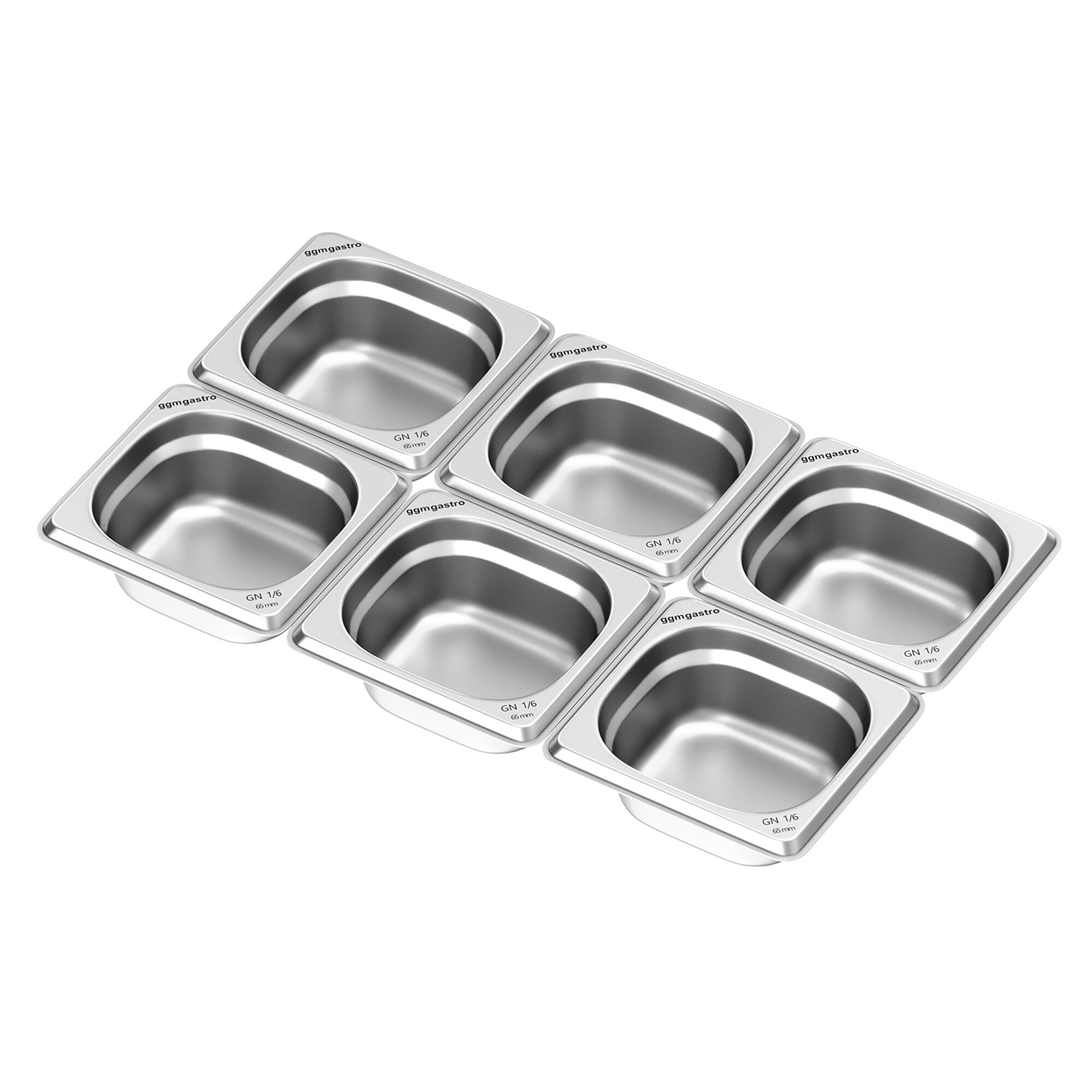 (6 pcs) Acier inoxydable Bac GN GN 1/6 - Profondeur: 65mm