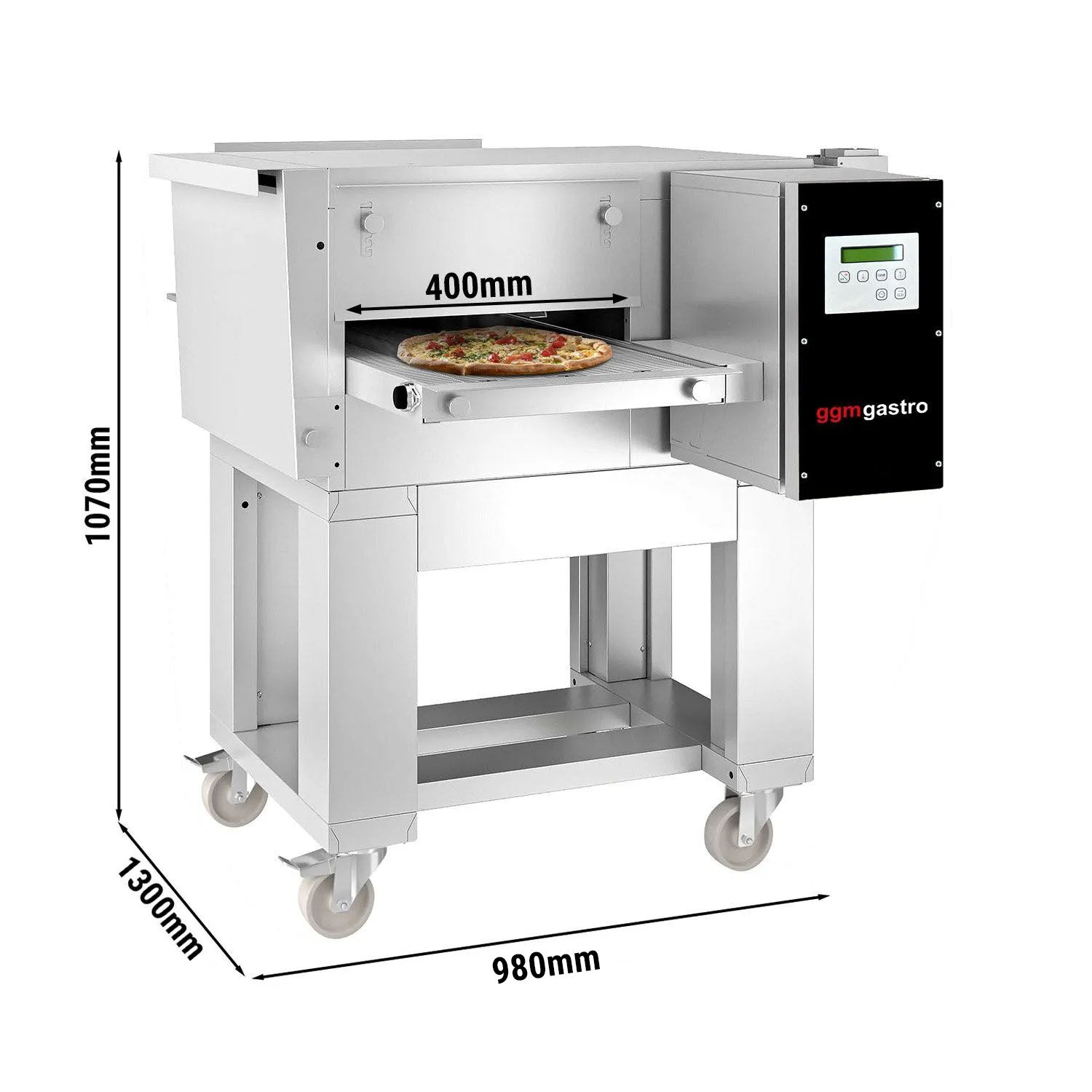 Forno com esteira elétrica: 0,98 x 1,3 m - incl. base