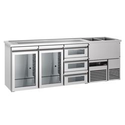 Bancada frigorífica PREMIUM - 2500x700mm - 2 portas de vidro & 3 gavetas de vidro