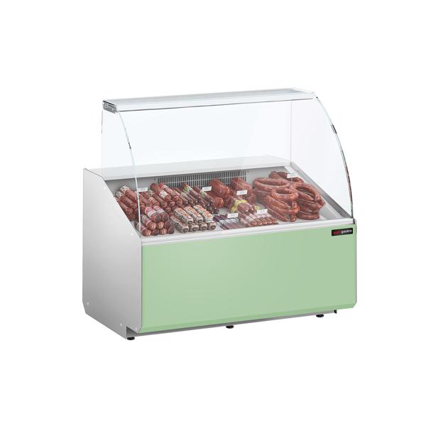 Chladicí pultová vitrína - 944x979x1323 mm - 200 l - Barva tmavě šedá - Přední panel světle zelená - se skleněným čelem - s 1 dveřmi