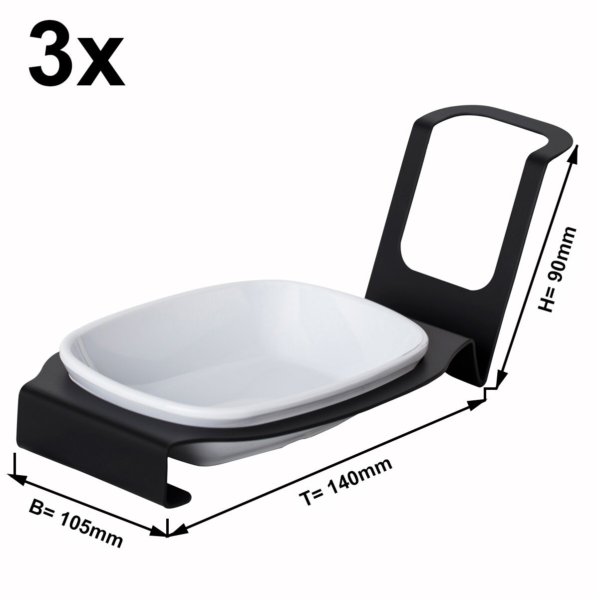 (3 pcs) Support porte cuillères - Ovale - Acier inoxydable - 105x140x90mm - Noir | Lot de 3 supports porte cuillères