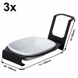 (3 pcs) Support porte cuillères - Ovale - Acier inoxydable - 105x140x90mm - Noir | Lot de 3 supports porte cuillères