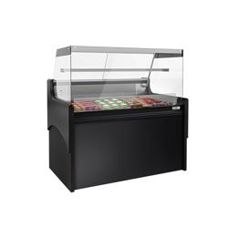 Soğuk Teşhir Dolabı - 1280x975mm - 2 sürgülü kapı - düz camlı - LED aydınlatma; fanlı soğutma; dijital termostat - ön panel siyah; granit tezgah