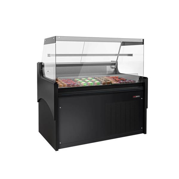 Koelvitrine - 1280x975mm - 2 schuifruiten - recht frontglas - LED-verlichting - 120 liter - zwart