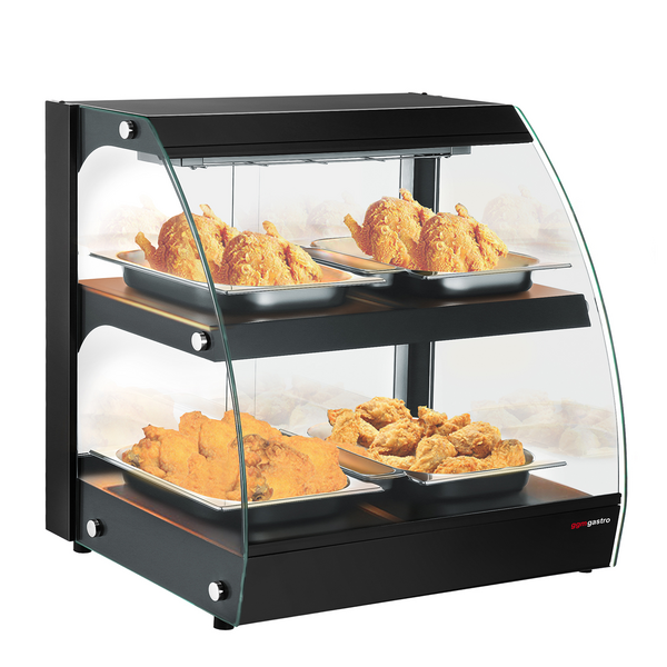 Warmhoudvitrine - 650mm - met 2 planken - Zwart