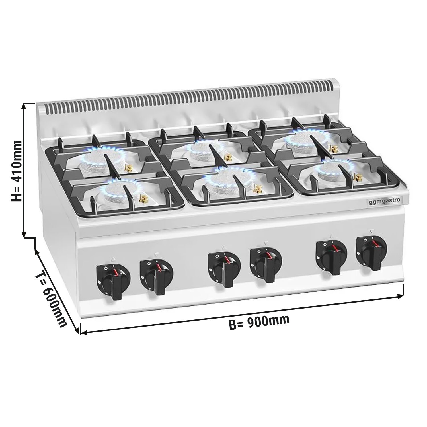 Fourneau à gaz – 28,5 kW – 6 brûleurs