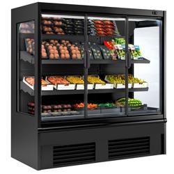 Murale Refrigerato Professionale - 1955mm - 555l - +4°/+6°C - con 3 porte a battente in vetrocamera & 2 ripiani - Nero