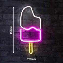 Enseigne lumineuse LED - Ice Cream - Blanc/Rose/Jaune - 450 × 203 mm