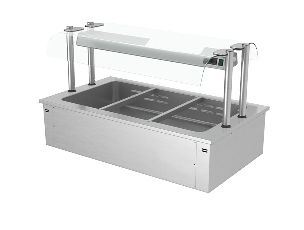 Встраиваемая Водяная Баня (Bain-marie) 1,1 м - 3x GN 1/1 - со Стеклянной Панелью для защиты от брызг