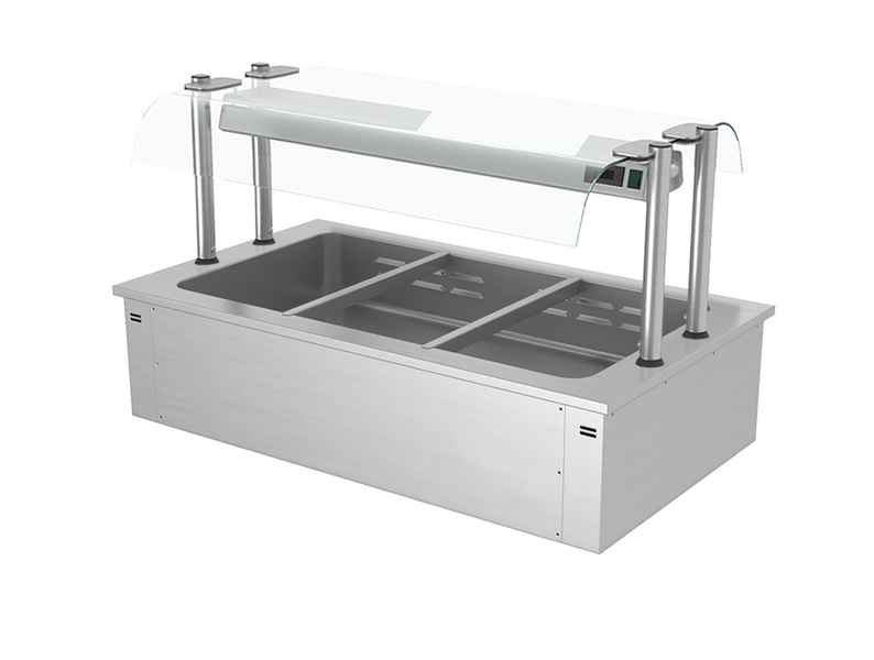 Встраиваемая Водяная Баня (Bain-marie) 1,1 м - 3x GN 1/1 - со Стеклянной Панелью для защиты от брызг