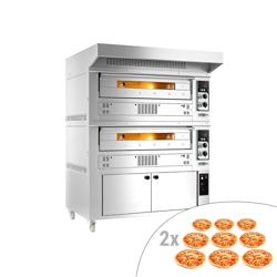 Commercial Gas Pizza Ovens Twin Pack – 9x Ø33 cm/chamber - Manual - 370°C - Hood & 6-tray proofer - 40 kW - Ventilation required