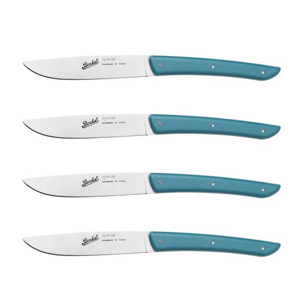 (4 pieces) BERKEL | Steak Knife Set – 110 mm Blade - AISI 420C Stainless - Petrol Blue Handles