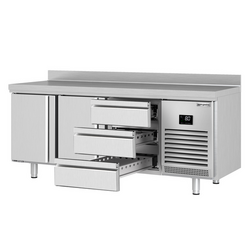 Koelwerkbank Premium PLUS - 1960x600mm - met 2 deuren, 3 laden & met achterwand