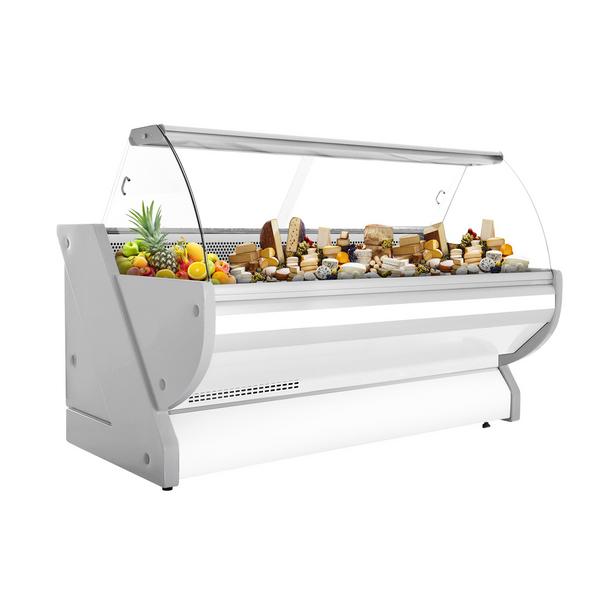 Koeltoonbank - 2515x1150mm - 500 liter - kleur wit - gebogen ruit - granieten werkblad