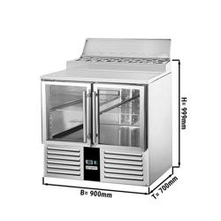 Zubereitungstisch Mini PREMIUM - 900mm - für 5x GN 1/6 - 2 Glastüren