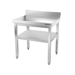 Mesa de trabalho PREMIUM - em Aço Inoxidável  - 0,7 m - com estrutura e prateleira de base e com rebordo posterior