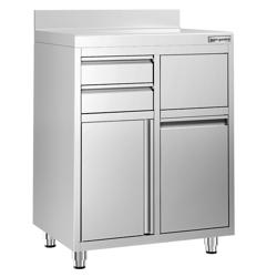 Arbeitsschrank - für Kaffeemaschine - 800x600mm - mit 2 Schubladen, 1 Tür, Mülleimer & Aufkantung