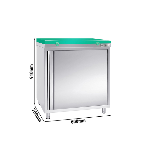 Dulap de lucru din oțel inoxidabil PREMIUM - 0,6 m - cu ușă - incl. blat de lucru verde