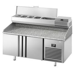 Pizzawerkbank PREMIUM PLUS - 1738x800mm - met granieten werkblad - met 2 deuren - incl. opzetkoelvitrine - 6x GN 1/3