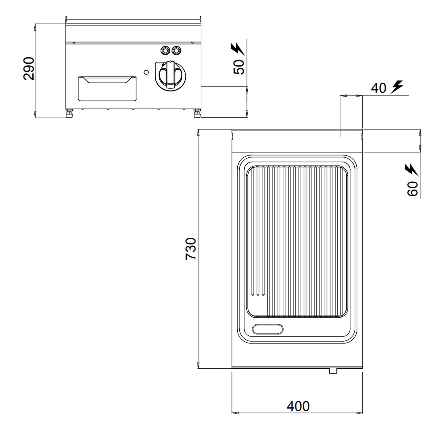 Plancha électrique - plaque acier - 4,8 kW - Rainurée