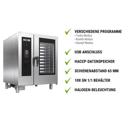 Gas combisteamer - Touch - 10x GN 1/1 - incl. wassysteem, temperatuursensor, boiler & binnenrek