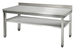 ECO-työpöytä ruostumattomasta teräksestä - 2000x600mm  - perushyllyllä ja jalustalla	