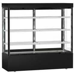 Vitrine à pâtisserie réfrigérée MADRID - 1200L - 1800mm - Double vitrage - avec 3 étagères en verre - portes coulissantes vitrées arrière - Noir mat